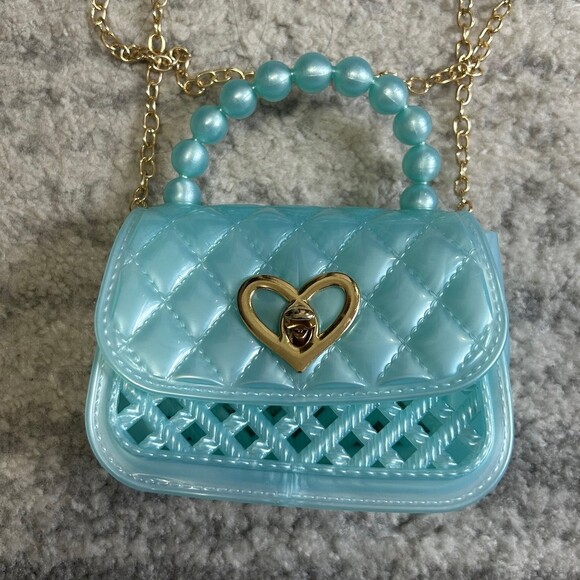 Turquoise Purple Micro Purse w Metal Chain Crossbody - Picture 2 of 5